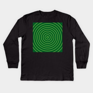 Round Bullseye Pattern no.3 Dark and Medium Green and Yellow with Red dotted lines Kids Long Sleeve T-Shirt